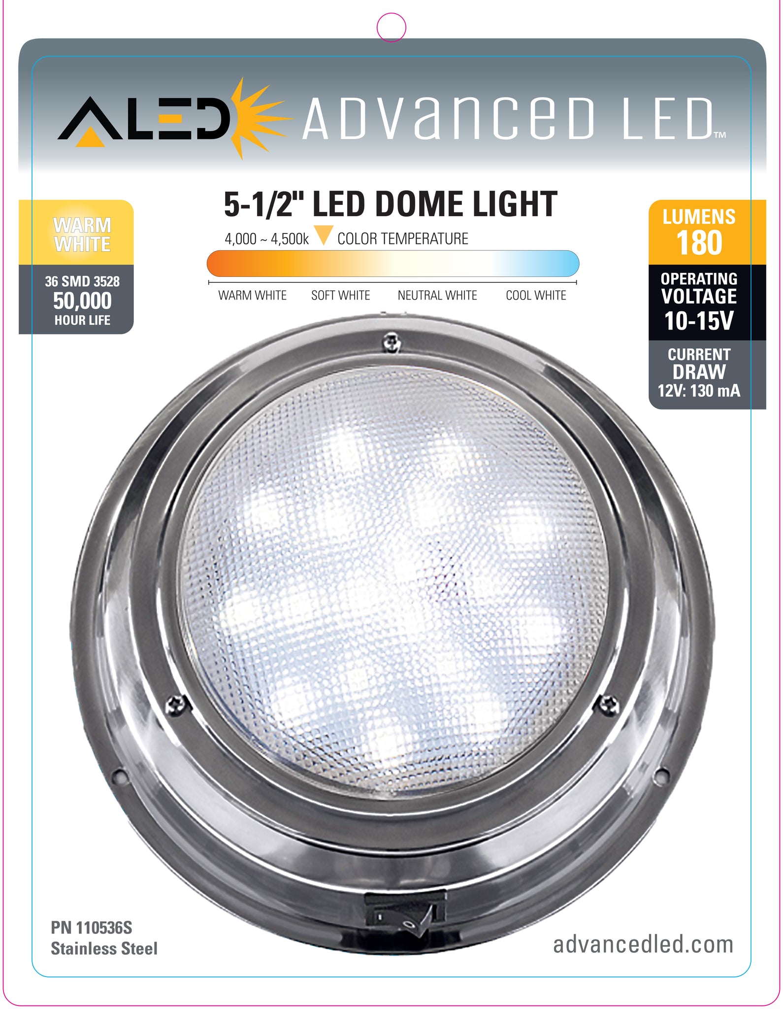 ADVANCED LED 5 ½ Highly Polished Stainless Steel Interior Dome Light –  Advanced LED