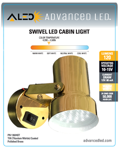 ADVANCED LED Highly Polished TiN (Titanium Nitride) Brass LED Swivel/Bulkhead Cabin Light